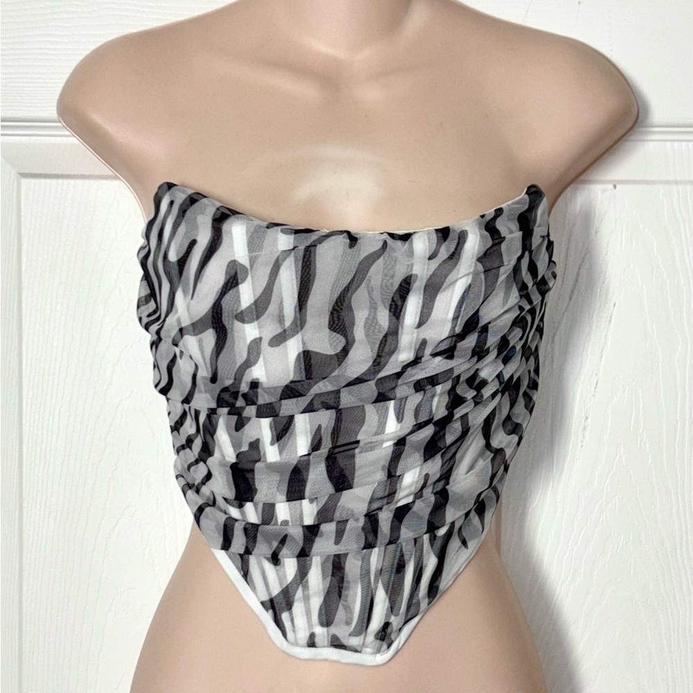 Akira Mesh Corset Top Black White Zebra Medium